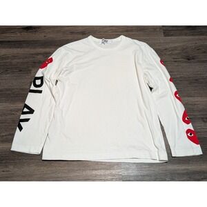 COMME des GARCONS PLAY White Long Sleeve Tee Shirt XL Double Heart Logo